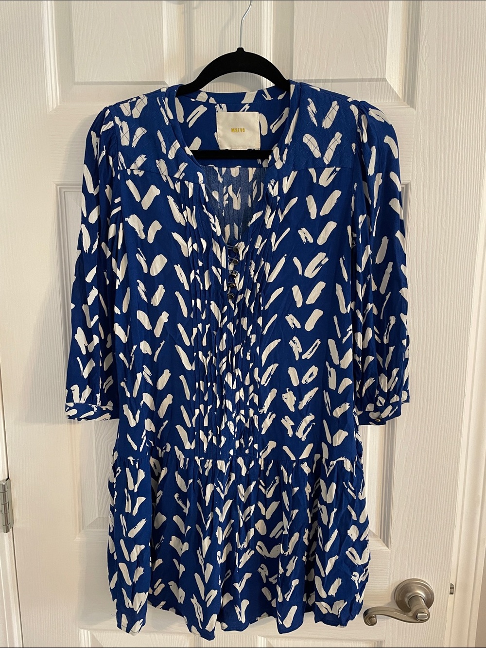 Maeve Blue and White Printed 3/4 Sleeve Dress